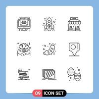 9 iconos creativos signos y símbolos modernos de fiesta rápida cohete noche playa elementos de diseño vectorial editables vector