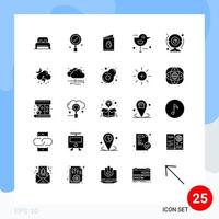 grupo de 25 signos y símbolos de glifos sólidos para elementos de diseño vectorial editables de pájaro de acción de gracias de huevo de cámara web vector