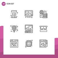 Mobile Interface Outline Set of 9 Pictograms of equipment signal connect traffic city Editable Vector Design Elements