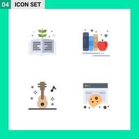 4 Thematic Vector Flat Icons and Editable Symbols of book guitar back to school library party Editable Vector Design Elements