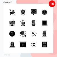 16 Universal Solid Glyphs Set for Web and Mobile Applications money currency coding business programming Editable Vector Design Elements