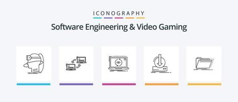 paquete de iconos de la línea 5 de ingeniería de software y videojuegos que incluye el juego. consola. pruebas. publicar. lanzadera. diseño de iconos creativos vector