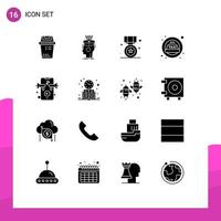 Modern Set of 16 Solid Glyphs Pictograph of marketing siren head cab win Editable Vector Design Elements