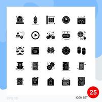 Group of 25 Modern Solid Glyphs Set for box flag geyser deadline aim Editable Vector Design Elements