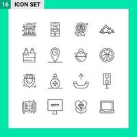 Set of 16 Modern UI Icons Symbols Signs for tree hill awareness ribbon landscape disease Editable Vector Design Elements