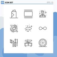 9 Creative Icons Modern Signs and Symbols of right arrow boss settings gear Editable Vector Design Elements