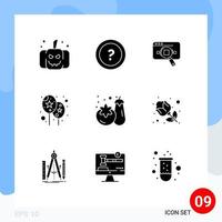 Set of 9 Modern UI Icons Symbols Signs for festival balloon research web information Editable Vector Design Elements