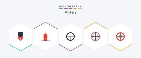 paquete militar de 25 íconos planos que incluye militares. ojo de buey bomba militar objetivo. militar vector