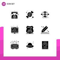 Pack of 9 Modern Solid Glyphs Signs and Symbols for Web Print Media such as system monitoring algorithm control process Editable Vector Design Elements