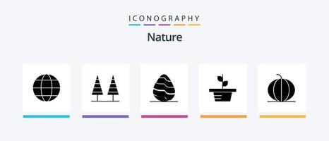 Nature Glyph 5 Icon Pack Including health. nature. tree. leaves. spring. Creative Icons Design vector