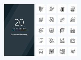 20 Computer Hardware Outline icon for presentation vector