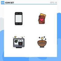 Set of 4 Commercial Filledline Flat Colors pack for computers lock hardware love system Editable Vector Design Elements