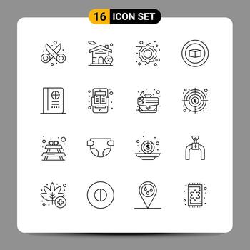 Set of 16 Vector Outlines on Grid for book travel discount passport cube Editable Vector Design Elements