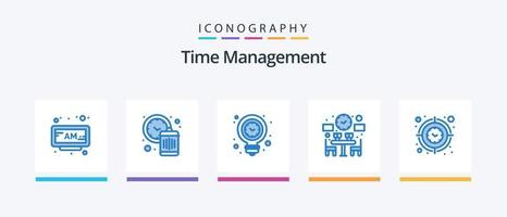 Time Management Blue 5 Icon Pack Including clock. free. clock. dinner. light bulb. Creative Icons Design vector