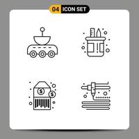 Set of 4 Modern UI Icons Symbols Signs for car pot signal holder price Editable Vector Design Elements