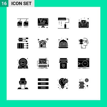 conjunto de pictogramas de 16 glifos sólidos simples de desarrollo de teléfonos inteligentes de acupuntura elementos de diseño vectorial editables y móviles vector
