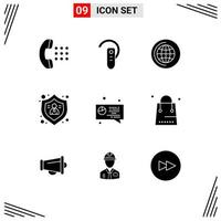 Group of 9 Solid Glyphs Signs and Symbols for digital user headset protect action Editable Vector Design Elements