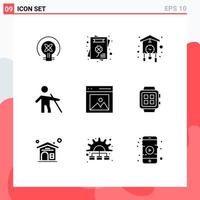 Modern Set of 9 Solid Glyphs and symbols such as content stick home people blind Editable Vector Design Elements