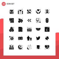 25 Universal Solid Glyph Signs Symbols of motivation heart smartphone hand setting Editable Vector Design Elements