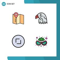 Group of 4 Filledline Flat Colors Signs and Symbols for location enlarge animal usa carnival mask Editable Vector Design Elements