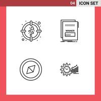 Group of 4 Filledline Flat Colors Signs and Symbols for heart compass goal maleficient analytics Editable Vector Design Elements