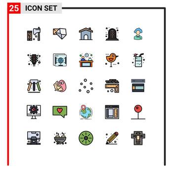 Pack of 25 Modern Filled line Flat Colors Signs and Symbols for Web Print Media such as cloud window open panel house Editable Vector Design Elements