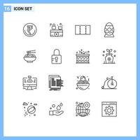 Mobile Interface Outline Set of 16 Pictograms of food egg hospital receptionist easter egg decoration Editable Vector Design Elements