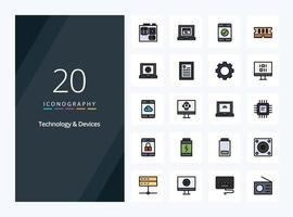 20 Devices line Filled icon for presentation vector