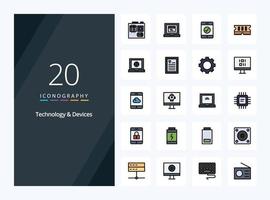 Icono lleno de línea de 20 dispositivos para presentación vector