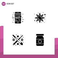 Group of 4 Modern Solid Glyphs Set for online fun discount sun play Editable Vector Design Elements