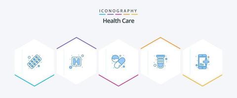 cuidado de la salud 25 paquete de iconos azules que incluye cita. cápsula. tubo de ensayo. sangre vector
