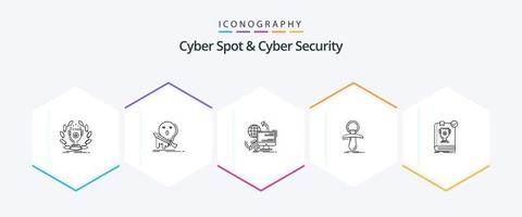 Cyber Spot And Cyber Security 25 Line icon pack including newbie. baby. kill. security. monitoring vector