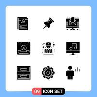9 Universal Solid Glyph Signs Symbols of male help news contact center Editable Vector Design Elements