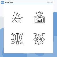 4 Universal Line Signs Symbols of arrow balloon launch startup mountain Editable Vector Design Elements