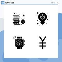 Set of 4 Modern UI Icons Symbols Signs for coin hand watch money light bulb education Editable Vector Design Elements