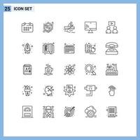 Pictogram Set of 25 Simple Lines of watch wifi boat screen screen Editable Vector Design Elements