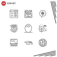 Pictogram Set of 9 Simple Outlines of vegetable food head filling food Editable Vector Design Elements