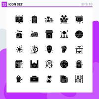 Set of 25 Vector Solid Glyphs on Grid for education group money meeting teamwork Editable Vector Design Elements