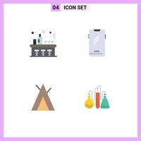 Mobile Interface Flat Icon Set of 4 Pictograms of wine camp party mobile wigwam Editable Vector Design Elements