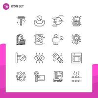 16 Universal Outline Signs Symbols of industry air uranus factory clip board Editable Vector Design Elements