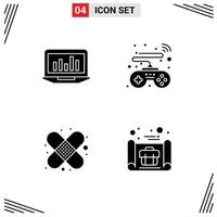 4 Creative Icons Modern Signs and Symbols of laptop bandage monitoring game business Editable Vector Design Elements