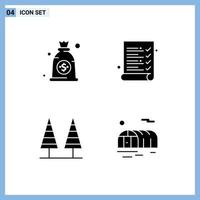 Editable Vector Line Pack of 4 Simple Solid Glyphs of bag park audit eco farming Editable Vector Design Elements