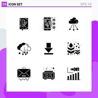 9 Thematic Vector Solid Glyphs and Editable Symbols of dawn weather contact rain technology Editable Vector Design Elements