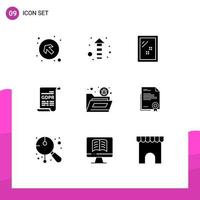 Modern Set of 9 Solid Glyphs and symbols such as folder bug mirror general data protection form Editable Vector Design Elements