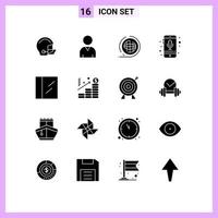 Pictogram Set of 16 Simple Solid Glyphs of cocaine recording environment phone device Editable Vector Design Elements