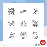 Pictogram Set of 9 Simple Outlines of buildings day universe celebrate mardi gras Editable Vector Design Elements