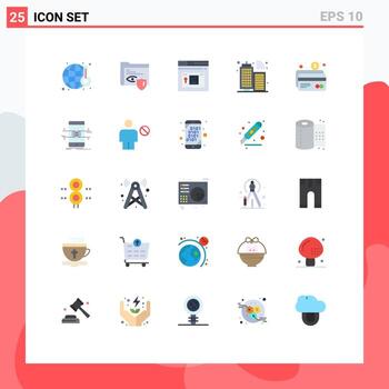 conjunto de color plano de interfaz móvil de 25 pictogramas de tarjeta atm internet construcción de internet elementos de diseño vectorial editables vector