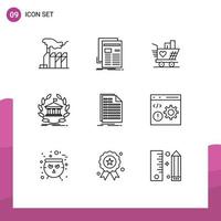 Group of 9 Modern Outlines Set for university banking newsletter bank weding Editable Vector Design Elements