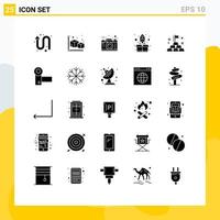 Modern Set of 25 Solid Glyphs Pictograph of gold up camera start thinking Editable Vector Design Elements