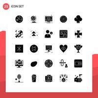 Solid Glyph Pack of 25 Universal Symbols of chef chart chat persentage screen Editable Vector Design Elements